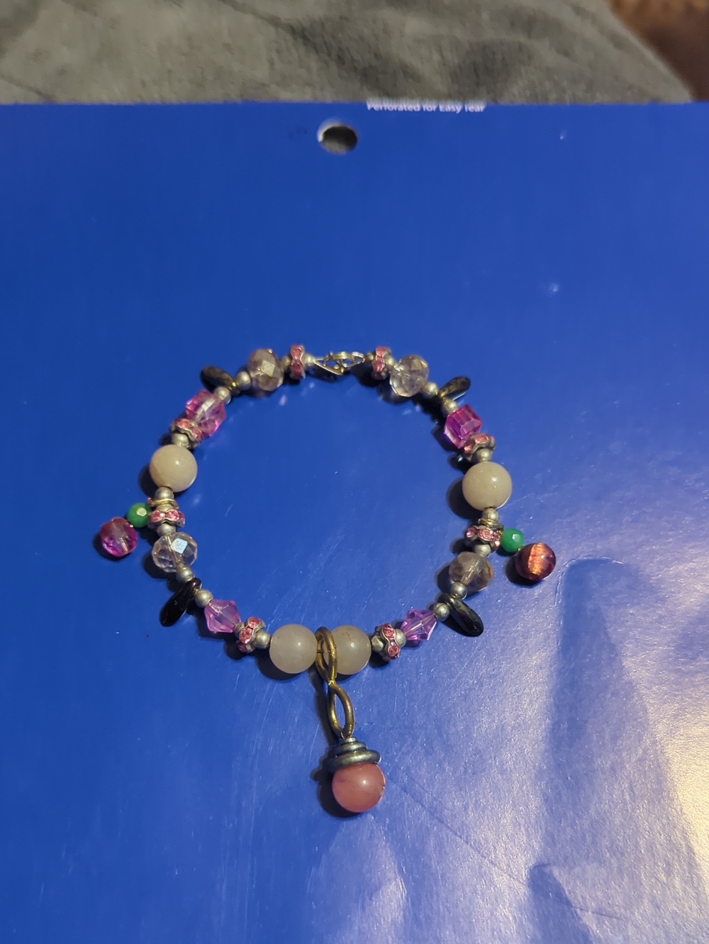 Delicate Pink Beaded Charm Bracelet with Mixed Accent Beads